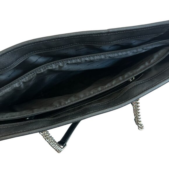 Michael Kors Jet Set Saffiano Black Leather Tote Bag Purse Laptop Travel Chain - Picture 11 of 11